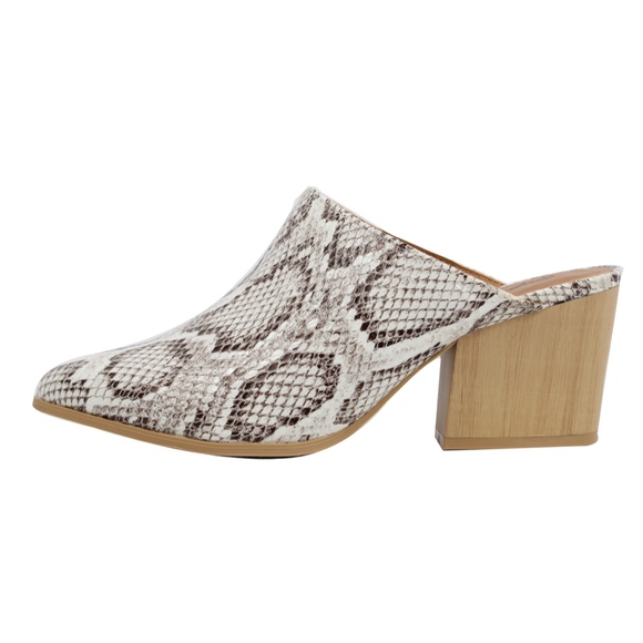 Snake pointy toe stacked block heel Mule Sanda - Picture 2 of 10